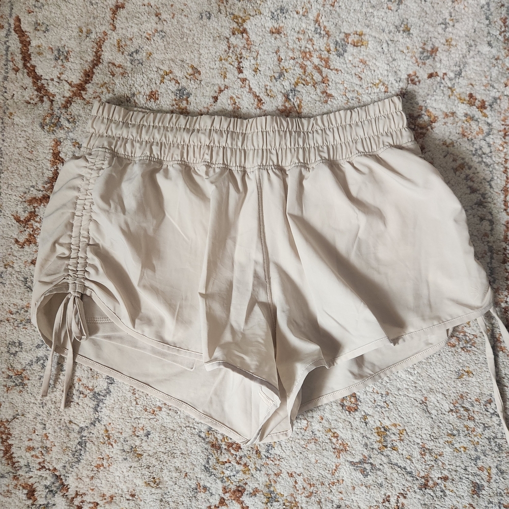 Aerie Women's Ruched Side Drawstring Athletic Shorts in Beige